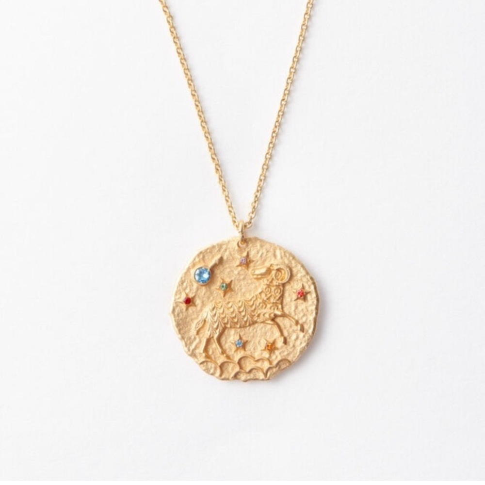 Maje Gold Medallion Zodiac Ram Necklace with Multicolor Accents